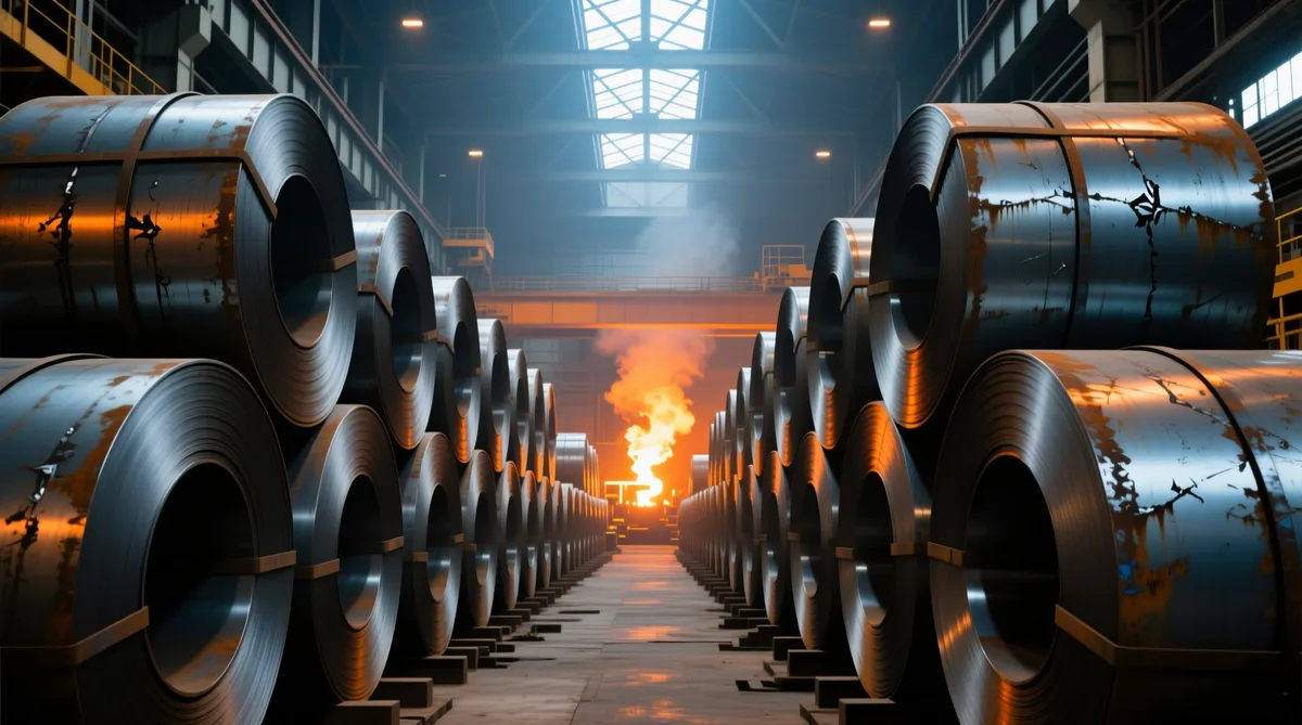Coils of rolled steel in a steel mill — NordSteel Group corporate website project
