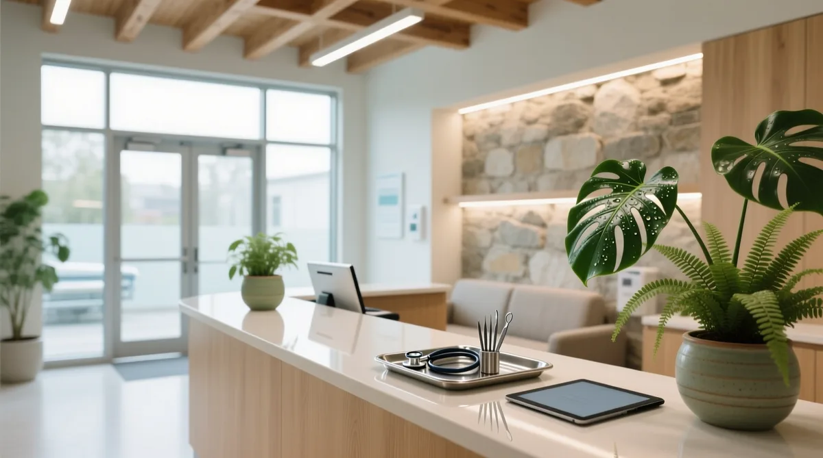 Bright modern clinic reception with plants — VitaCare Clinics corporate website project