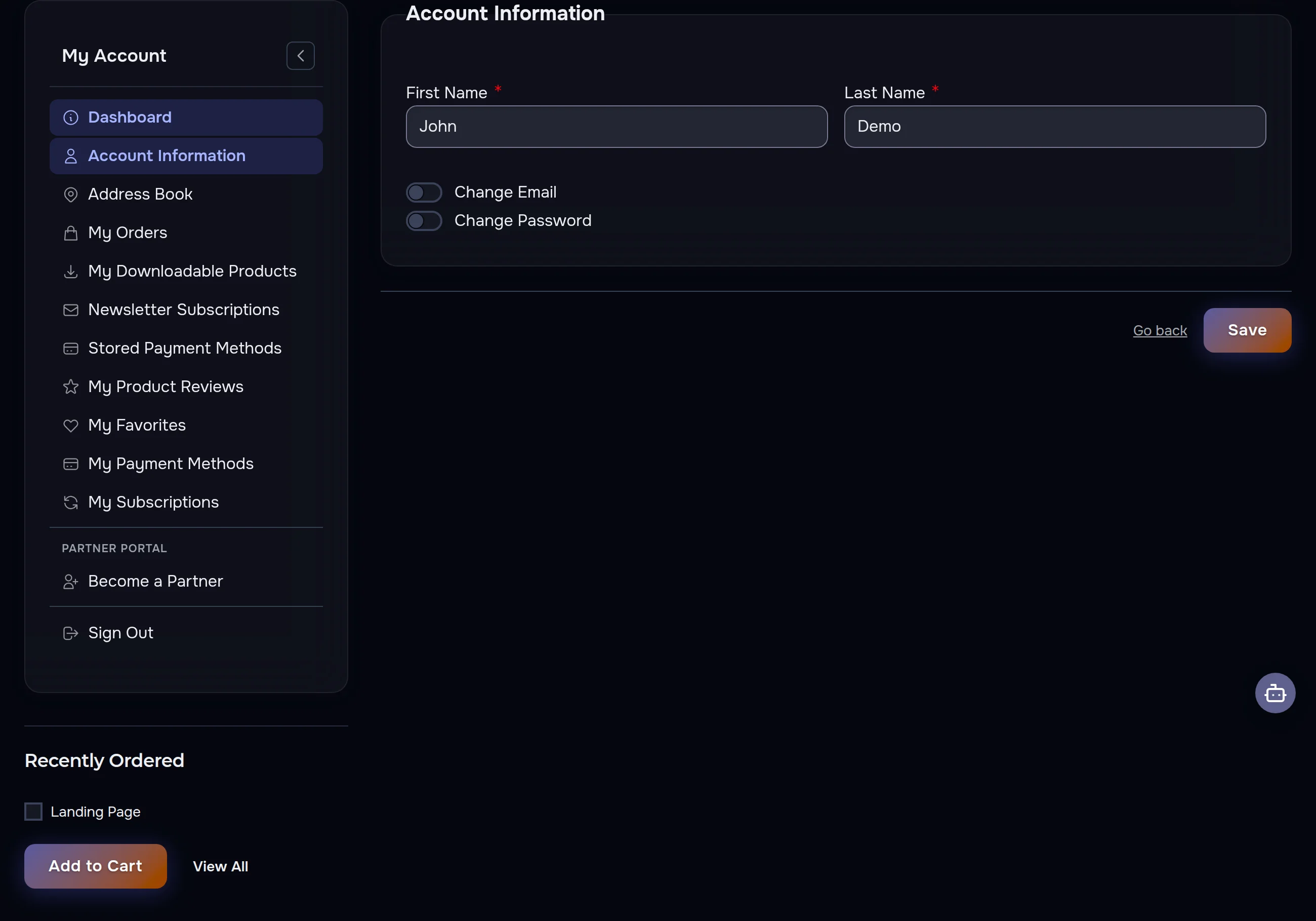Editing profile in the AWDS account — name, email and password