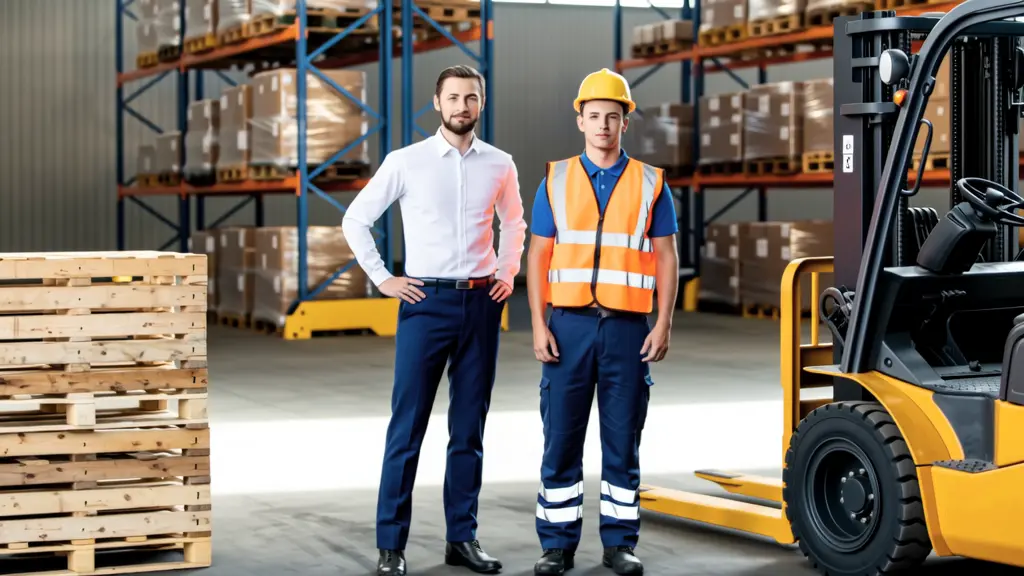 Sales and logistics staff reviewing a purchase order near a loading dock