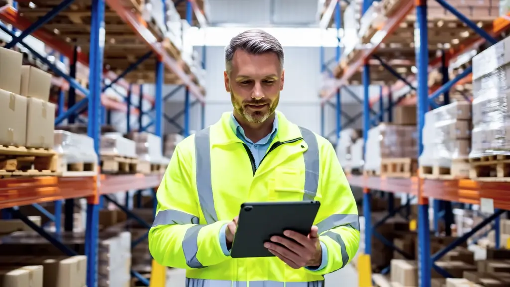 Warehouse staff reviewing bulk orders on a tablet
