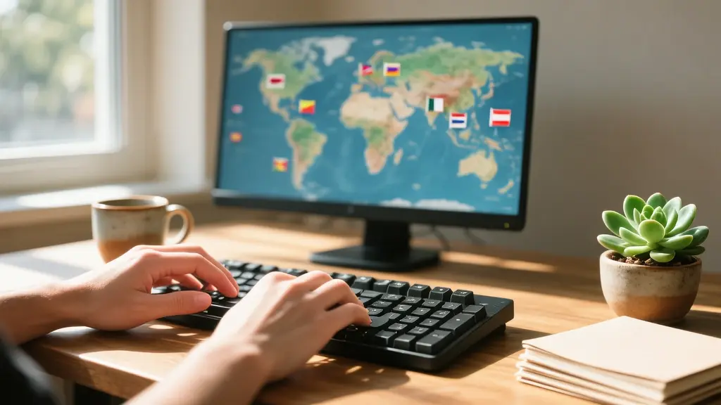 Developer configuring international website settings on a laptop
