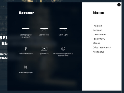 Open site menu and catalog sections