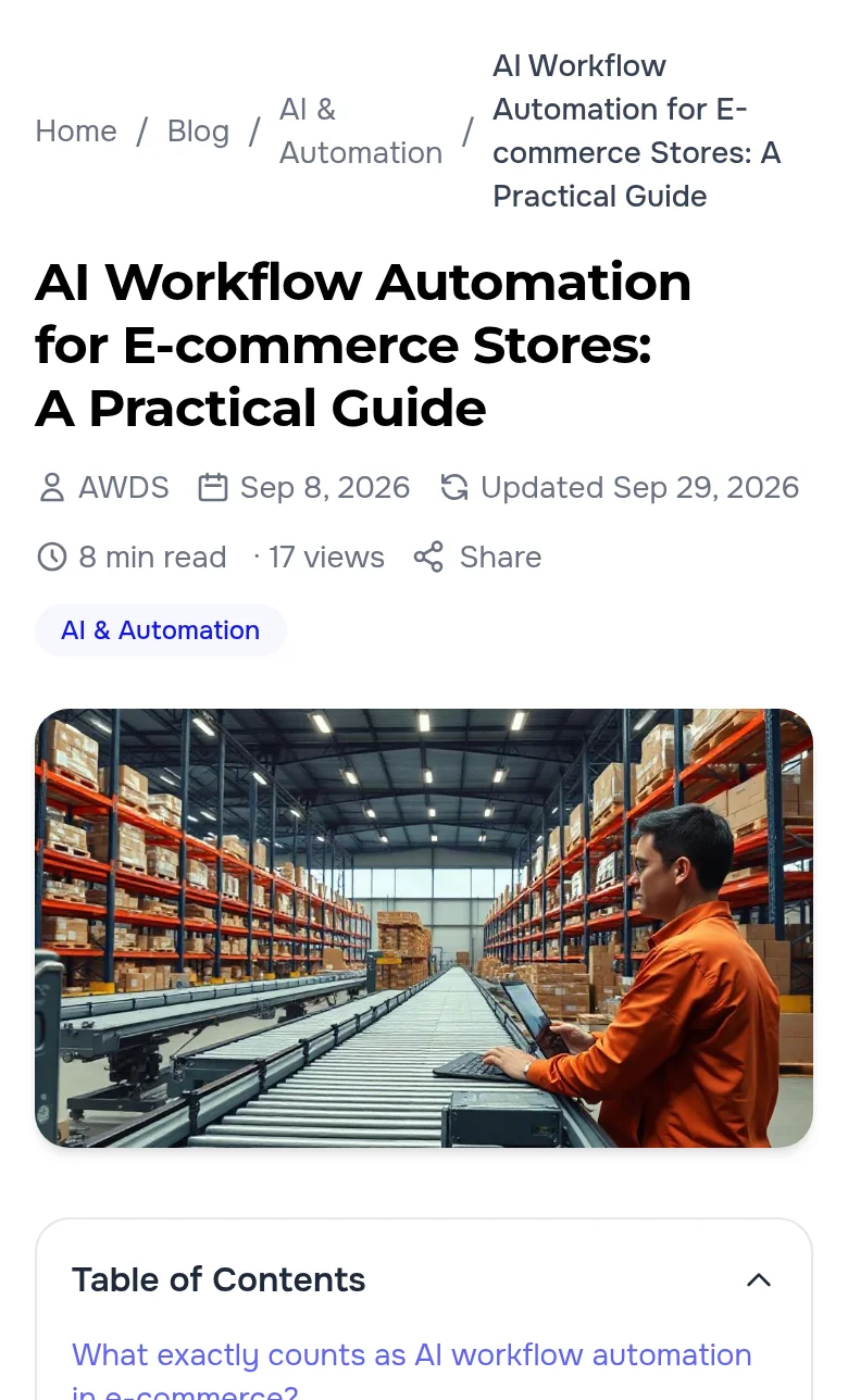 An article on a phone: path, title, dates, reading time and cover