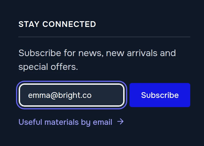 The newsletter form in the site footer: an address field and a button — no captcha, no extra steps