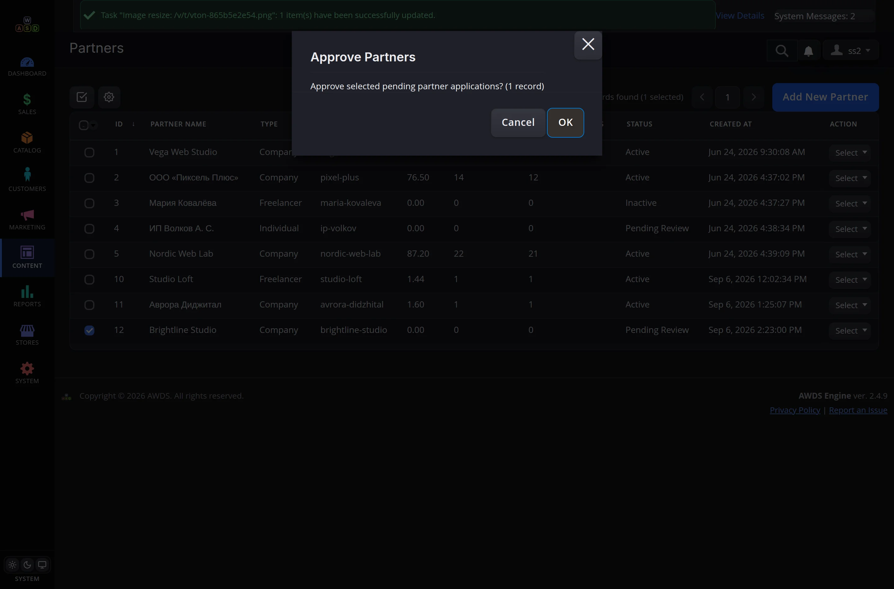 Approving an application with a mass action — one confirmation dialog