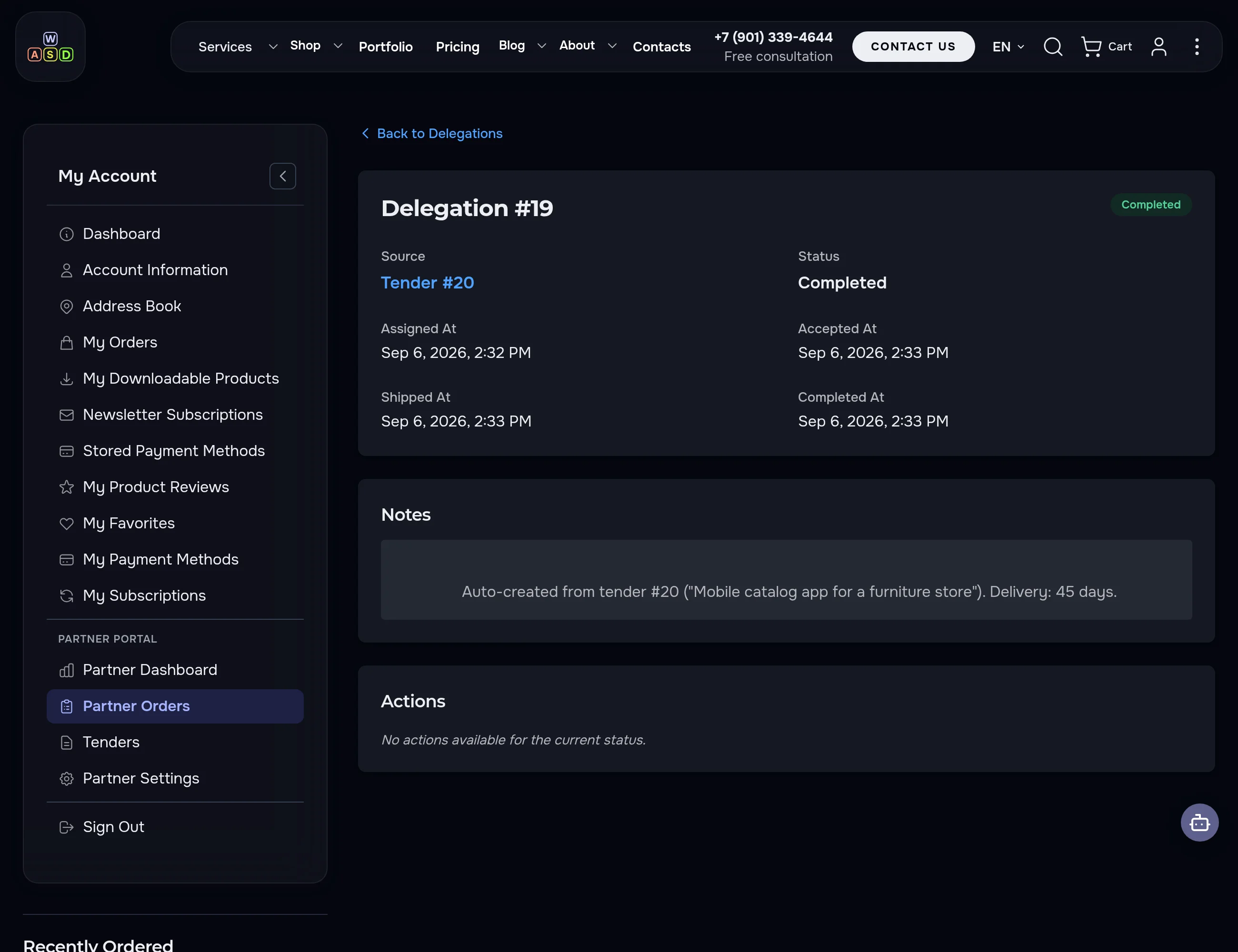Delegation completed — the whole cycle done with buttons, every date recorded