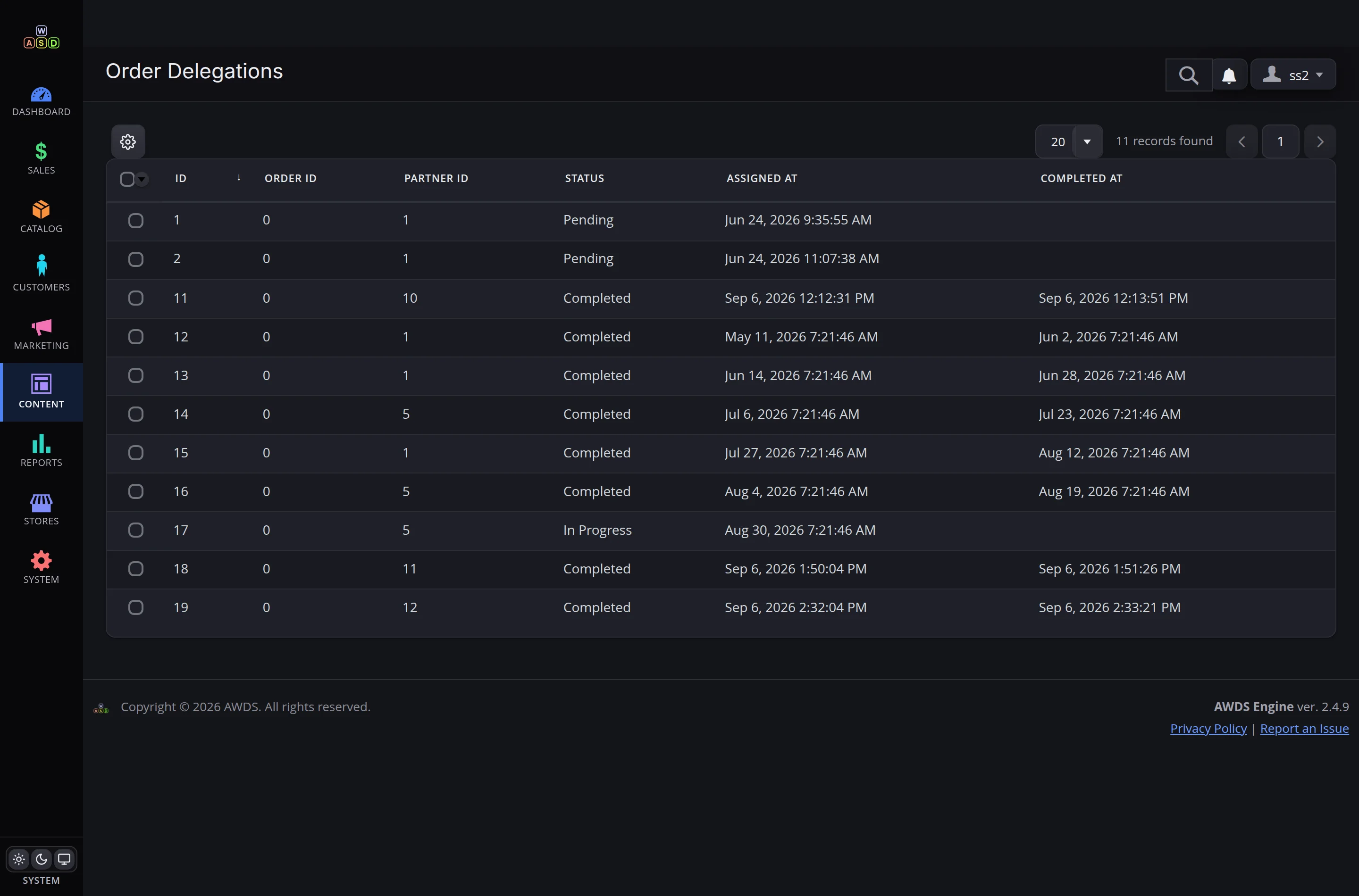 All delegations in the admin panel — the network's status on one screen