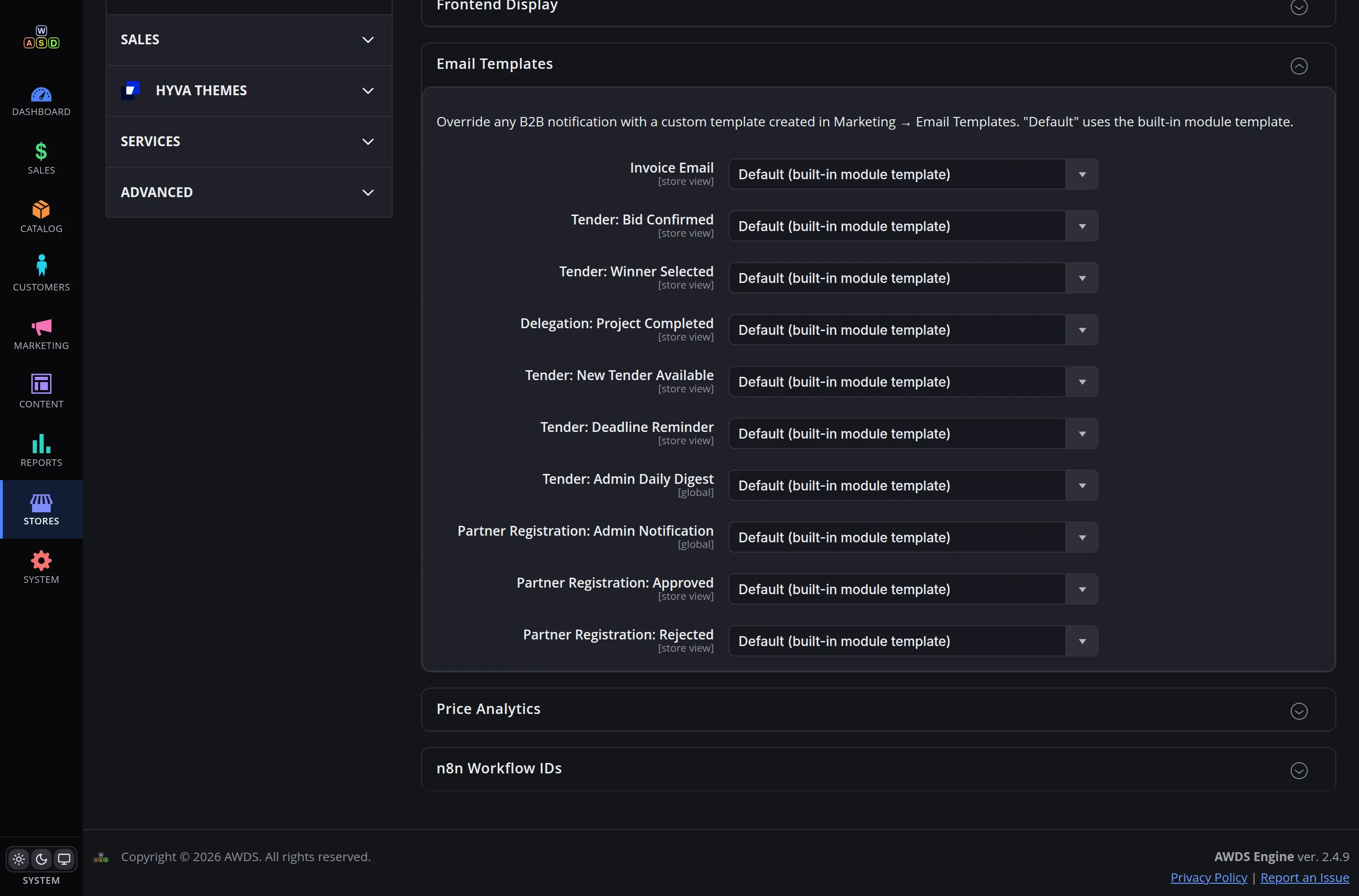 Email template selectors — replace any notification with your own template