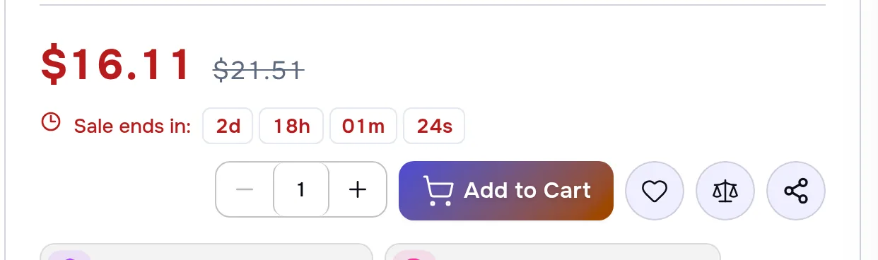Sale ends in: 2d 18h 01m 24s, under the old price $21.51 and the sale price $16.11, above the Add to Cart button