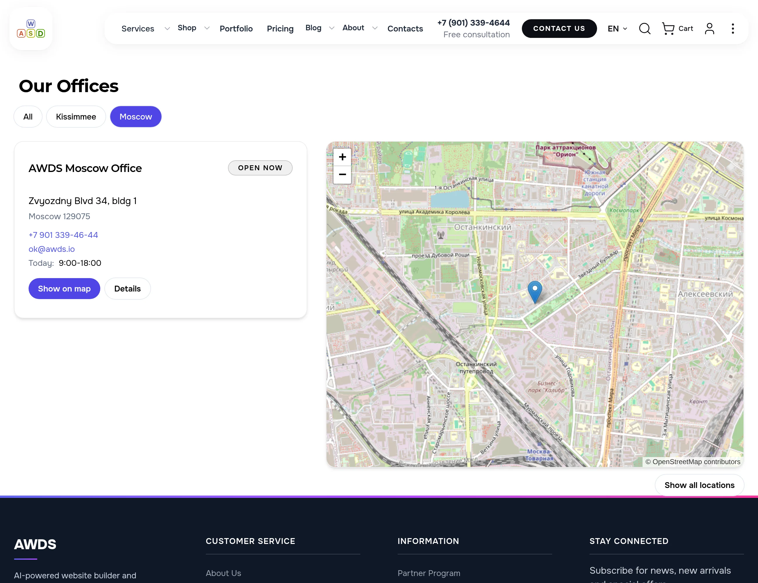 The “Moscow” filter: one card left, the map moved to Zvyozdny Boulevard